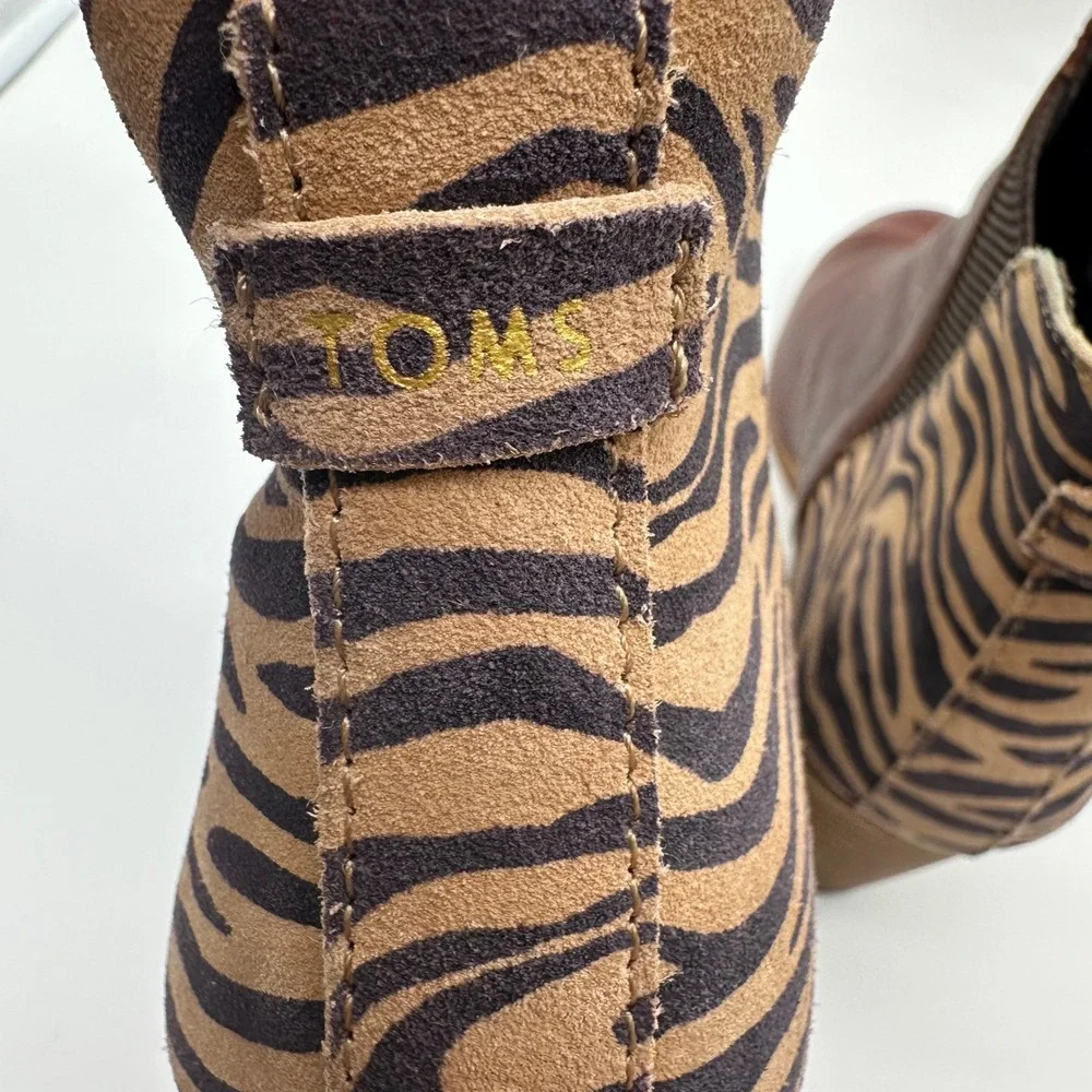 Toms Kelsey Brown Leather Zebra Suede Print Wedge Ankle Boots Womens 7.5